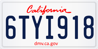 CA license plate 6TYI918