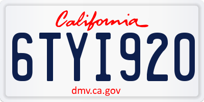 CA license plate 6TYI920