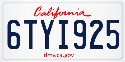 CA license plate 6TYI925