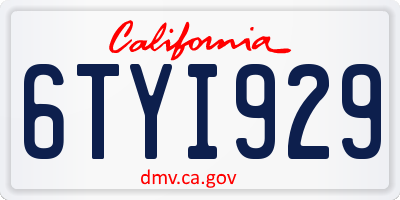 CA license plate 6TYI929