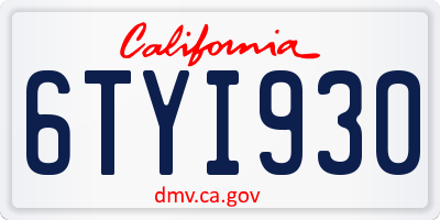 CA license plate 6TYI930