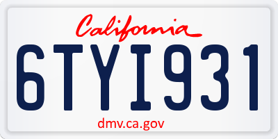 CA license plate 6TYI931
