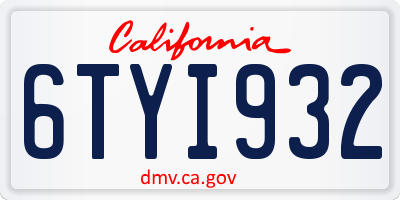CA license plate 6TYI932