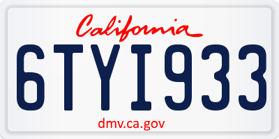 CA license plate 6TYI933