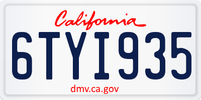 CA license plate 6TYI935