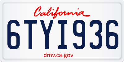 CA license plate 6TYI936
