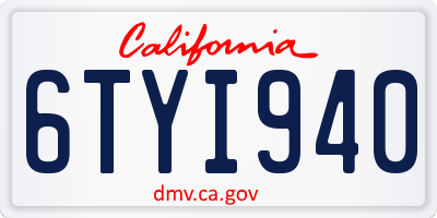 CA license plate 6TYI940