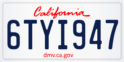 CA license plate 6TYI947