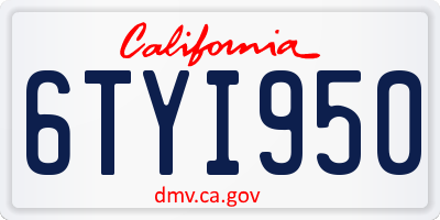 CA license plate 6TYI950