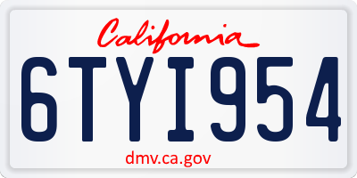 CA license plate 6TYI954