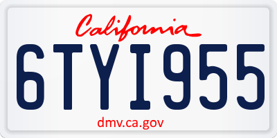 CA license plate 6TYI955