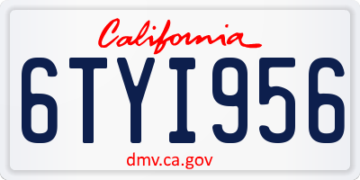 CA license plate 6TYI956