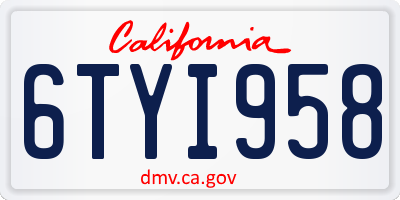 CA license plate 6TYI958