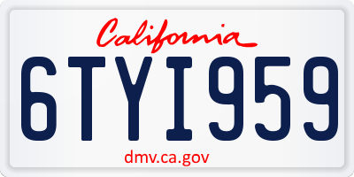 CA license plate 6TYI959
