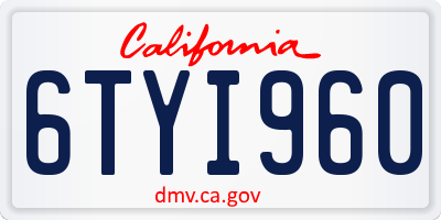 CA license plate 6TYI960