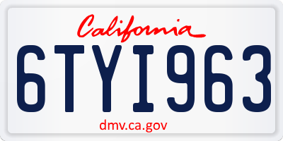 CA license plate 6TYI963
