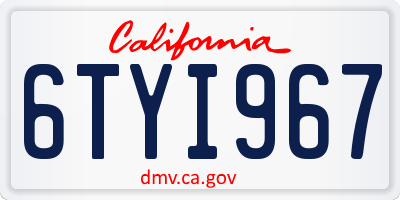 CA license plate 6TYI967