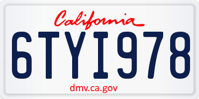 CA license plate 6TYI978