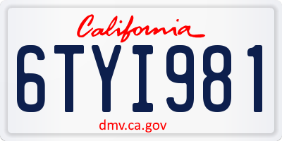 CA license plate 6TYI981