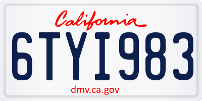 CA license plate 6TYI983