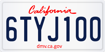 CA license plate 6TYJ100