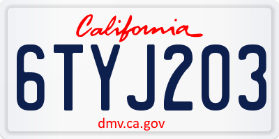 CA license plate 6TYJ203