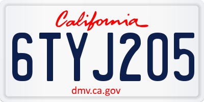 CA license plate 6TYJ205