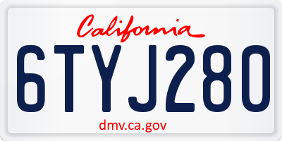 CA license plate 6TYJ280