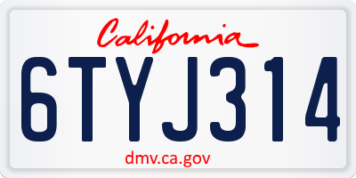 CA license plate 6TYJ314