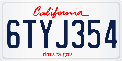 CA license plate 6TYJ354