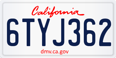 CA license plate 6TYJ362