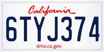 CA license plate 6TYJ374