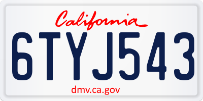 CA license plate 6TYJ543