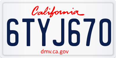 CA license plate 6TYJ670