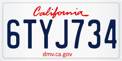 CA license plate 6TYJ734