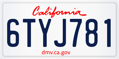 CA license plate 6TYJ781