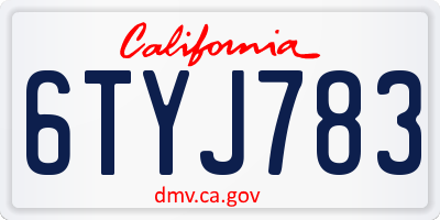 CA license plate 6TYJ783