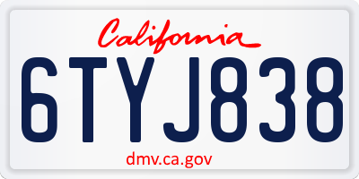 CA license plate 6TYJ838