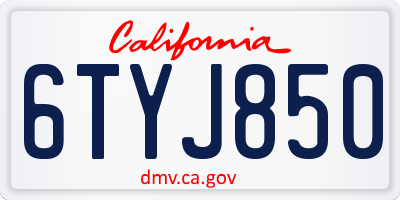 CA license plate 6TYJ850