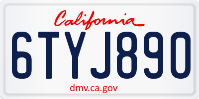 CA license plate 6TYJ890