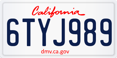 CA license plate 6TYJ989