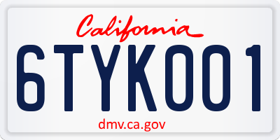 CA license plate 6TYK001