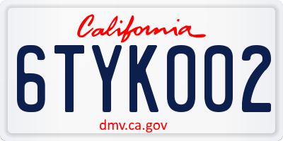 CA license plate 6TYK002