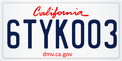 CA license plate 6TYK003