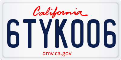 CA license plate 6TYK006