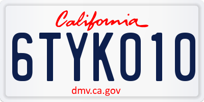 CA license plate 6TYK010