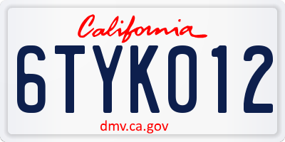 CA license plate 6TYK012