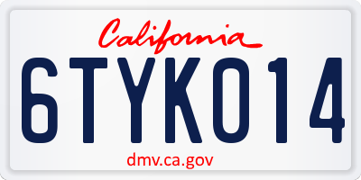 CA license plate 6TYK014