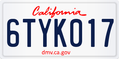 CA license plate 6TYK017