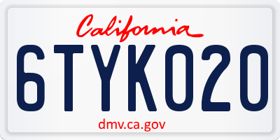 CA license plate 6TYK020